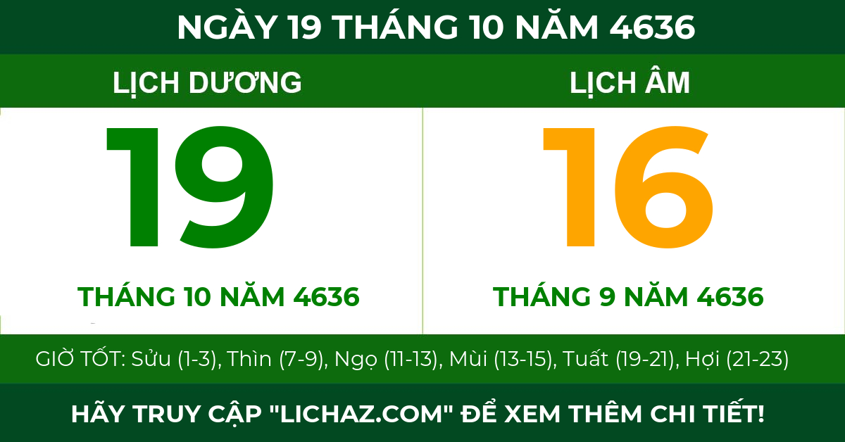 lịch âm ngày 19 tháng 10 năm 4636