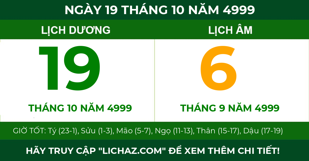 lịch âm ngày 19 tháng 10 năm 4999