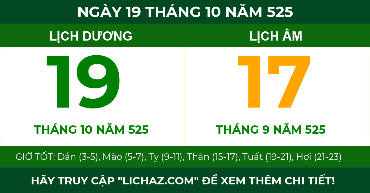 lịch âm ngày 19 tháng 10 năm 525