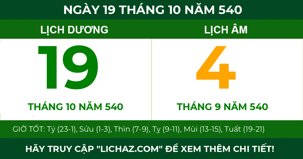 lịch âm ngày 19 tháng 10 năm 540