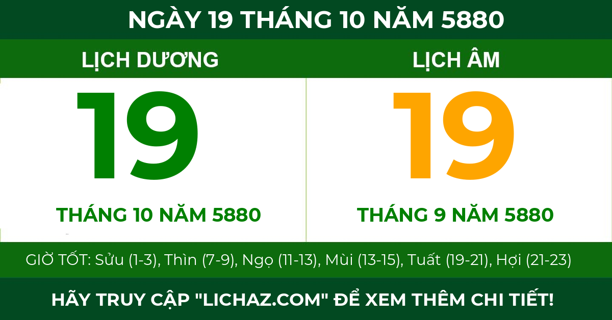 lịch âm ngày 19 tháng 10 năm 5880