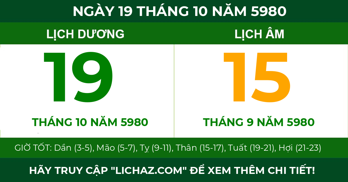 lịch âm ngày 19 tháng 10 năm 5980