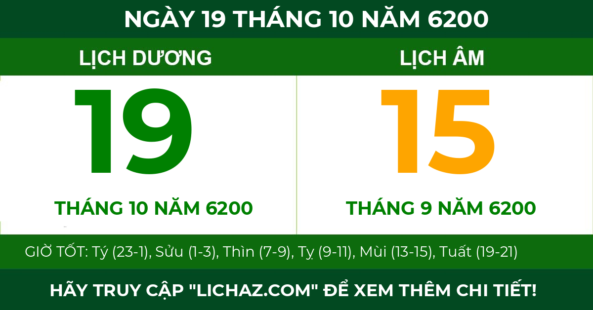 lịch âm ngày 19 tháng 10 năm 6200
