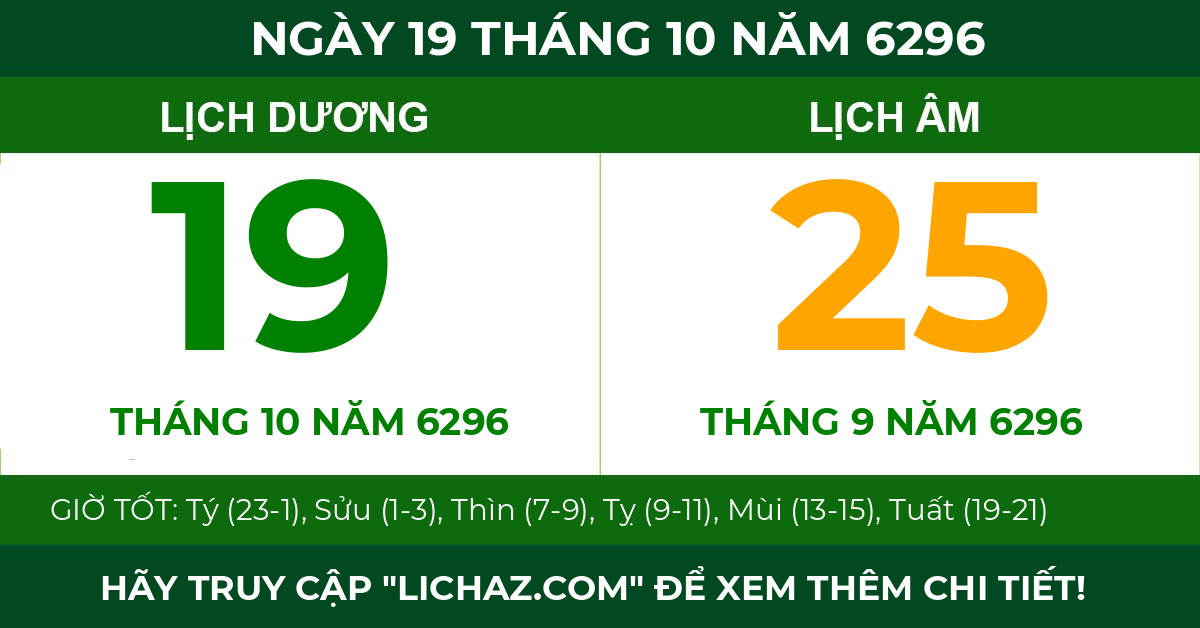 lịch âm ngày 19 tháng 10 năm 6296