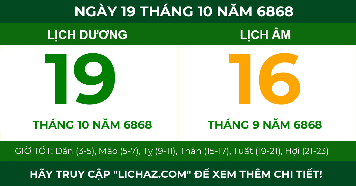 lịch âm ngày 19 tháng 10 năm 6868