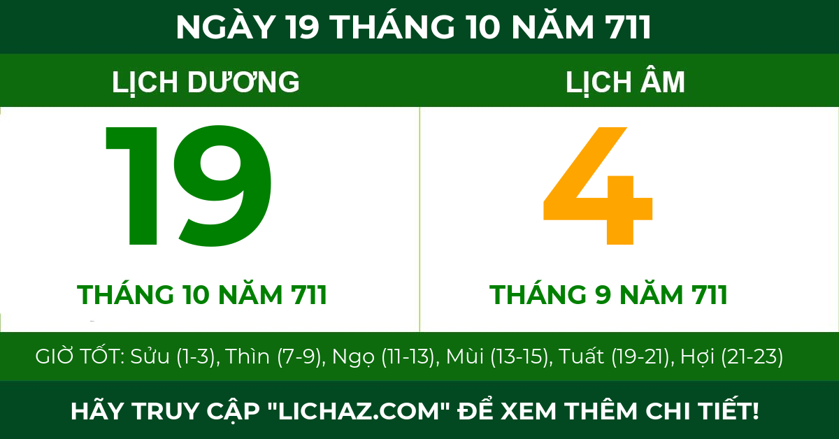 lịch âm ngày 19 tháng 10 năm 711