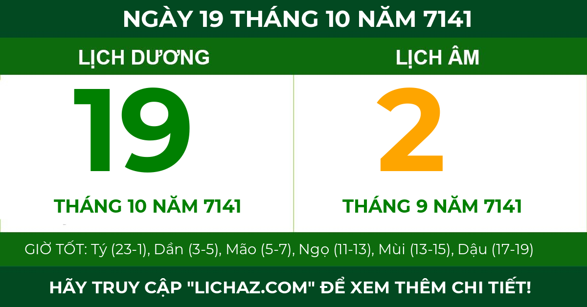 lịch âm ngày 19 tháng 10 năm 7141