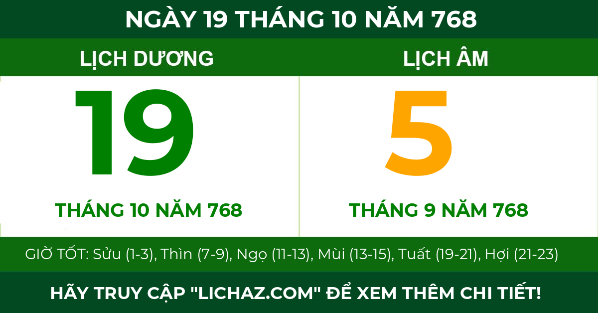 lịch âm ngày 19 tháng 10 năm 768