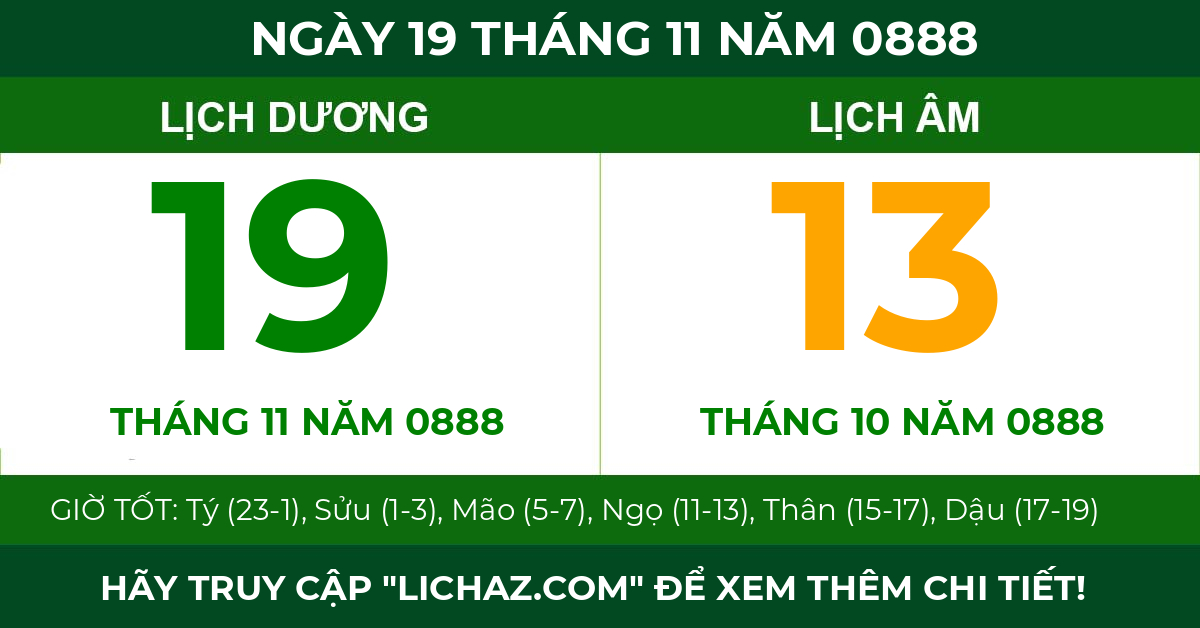 lịch âm ngày 19 tháng 11 năm 0888