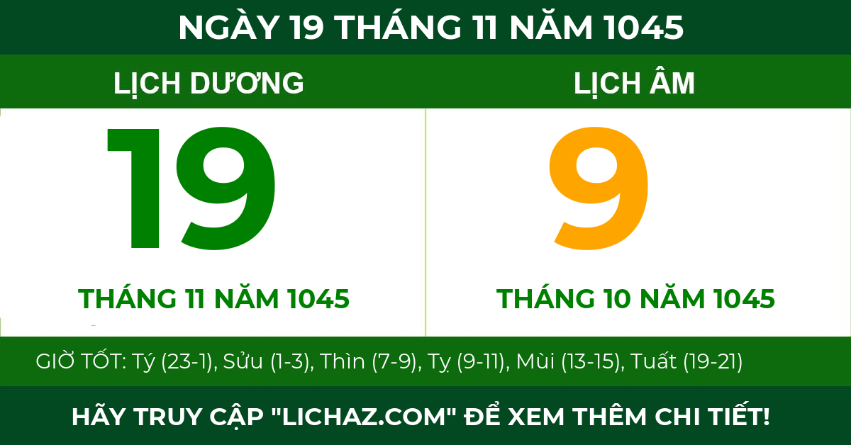 lịch âm ngày 19 tháng 11 năm 1045