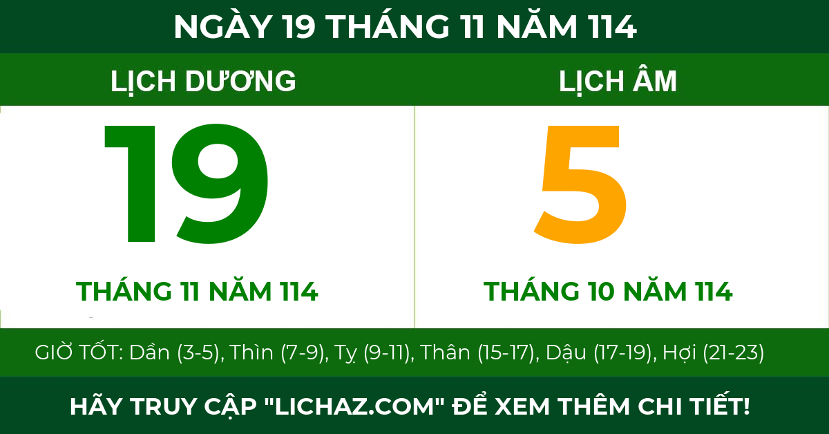 lịch âm ngày 19 tháng 11 năm 114