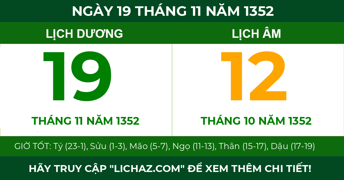 lịch âm ngày 19 tháng 11 năm 1352