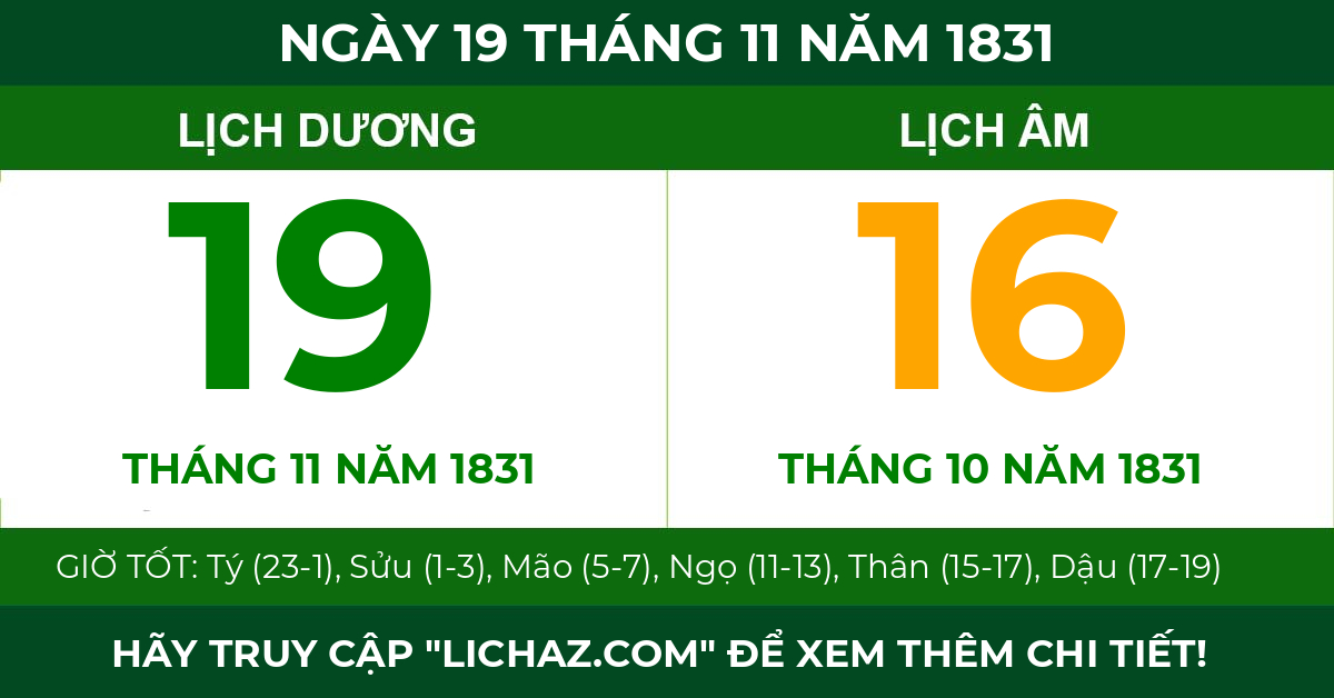 lịch âm ngày 19 tháng 11 năm 1831