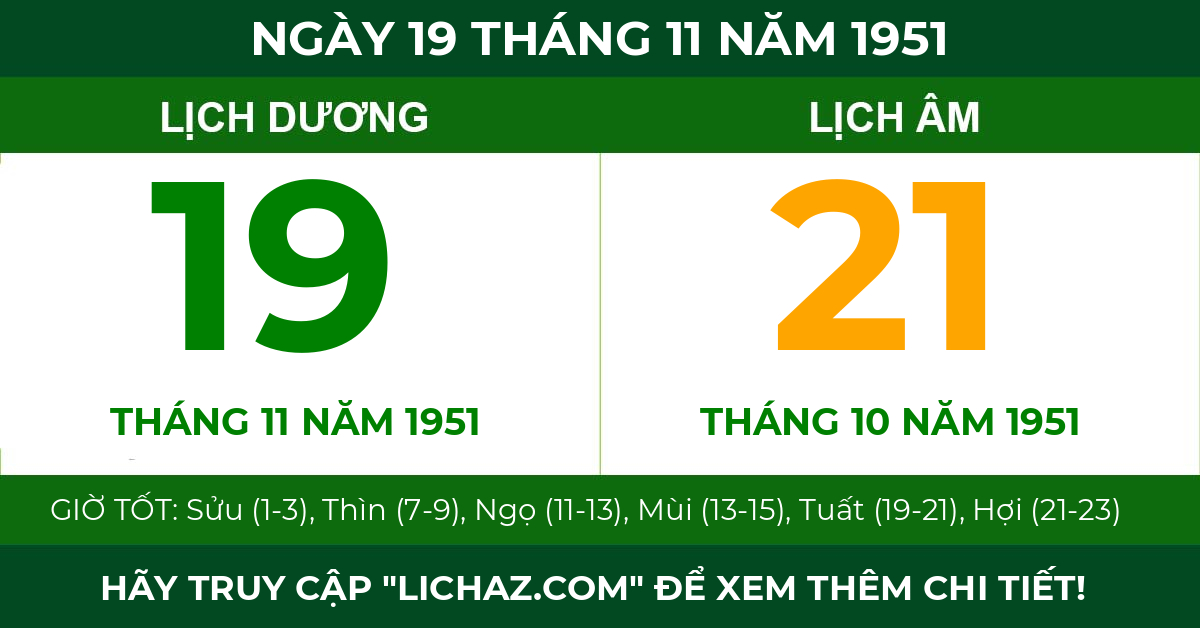lịch âm ngày 19 tháng 11 năm 1951