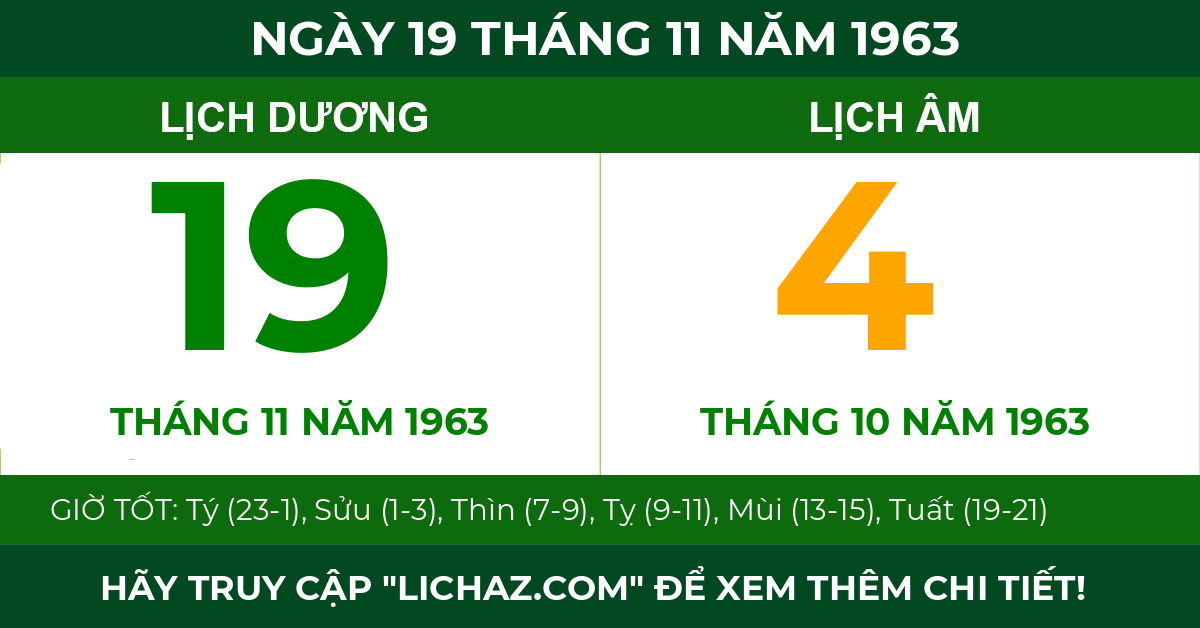 lịch âm ngày 19 tháng 11 năm 1963