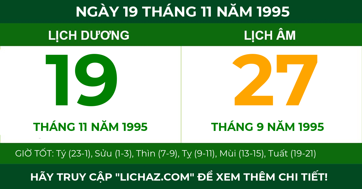 lịch âm ngày 19 tháng 11 năm 1995