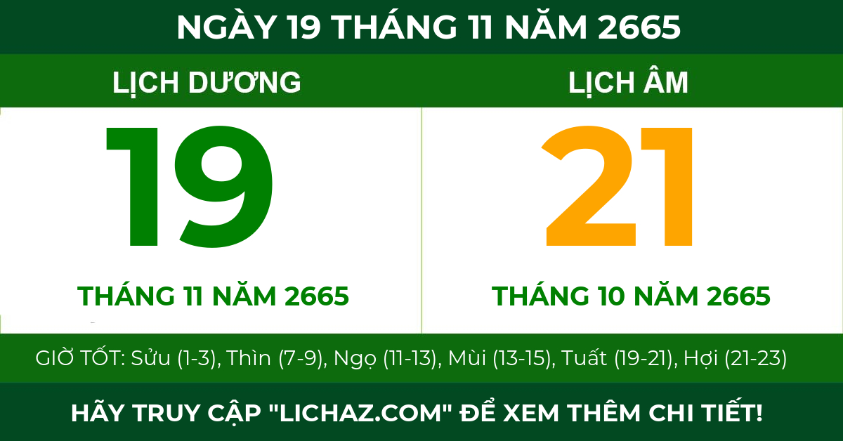 lịch âm ngày 19 tháng 11 năm 2665