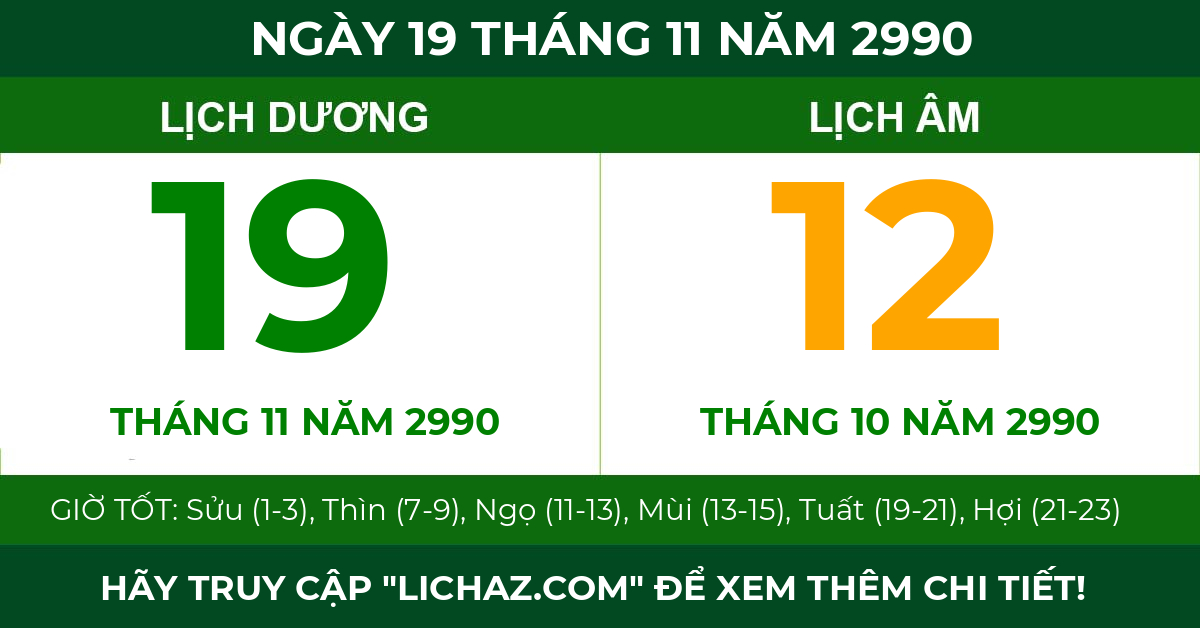lịch âm ngày 19 tháng 11 năm 2990
