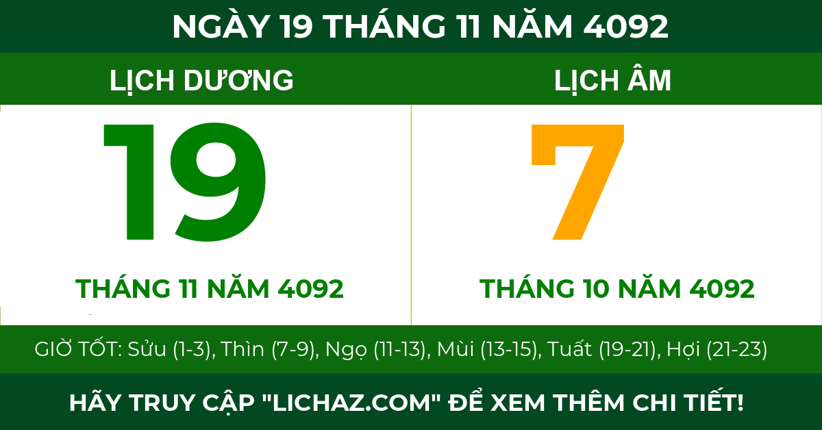 lịch âm ngày 19 tháng 11 năm 4092