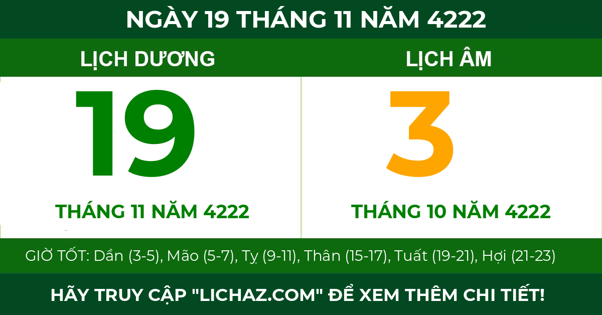 lịch âm ngày 19 tháng 11 năm 4222