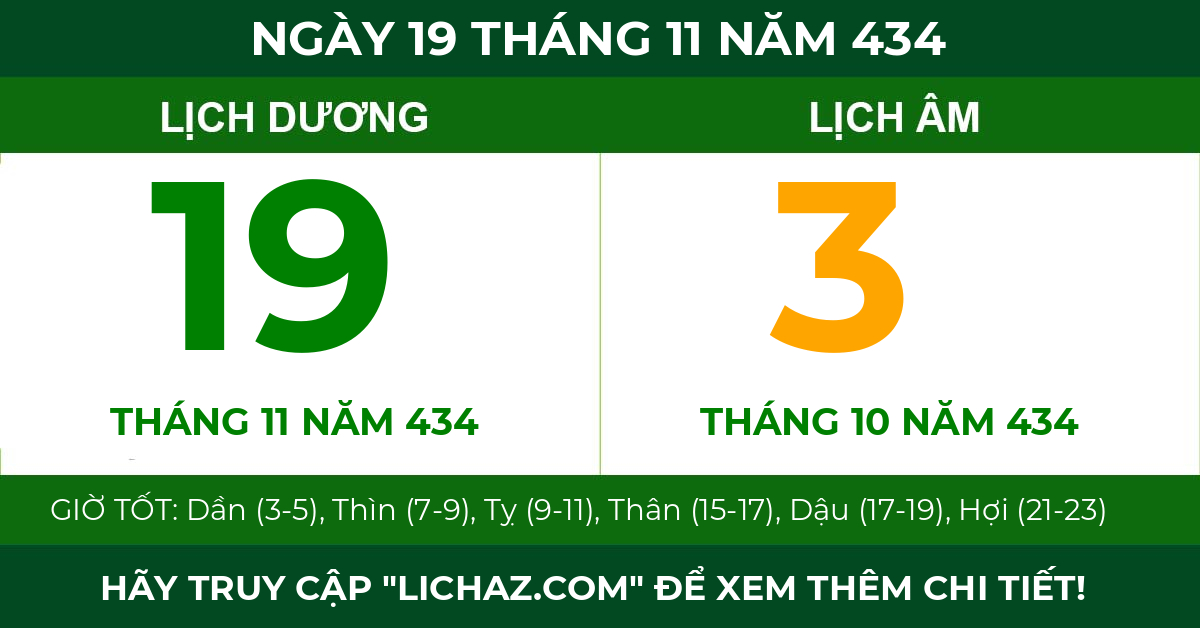 lịch âm ngày 19 tháng 11 năm 434