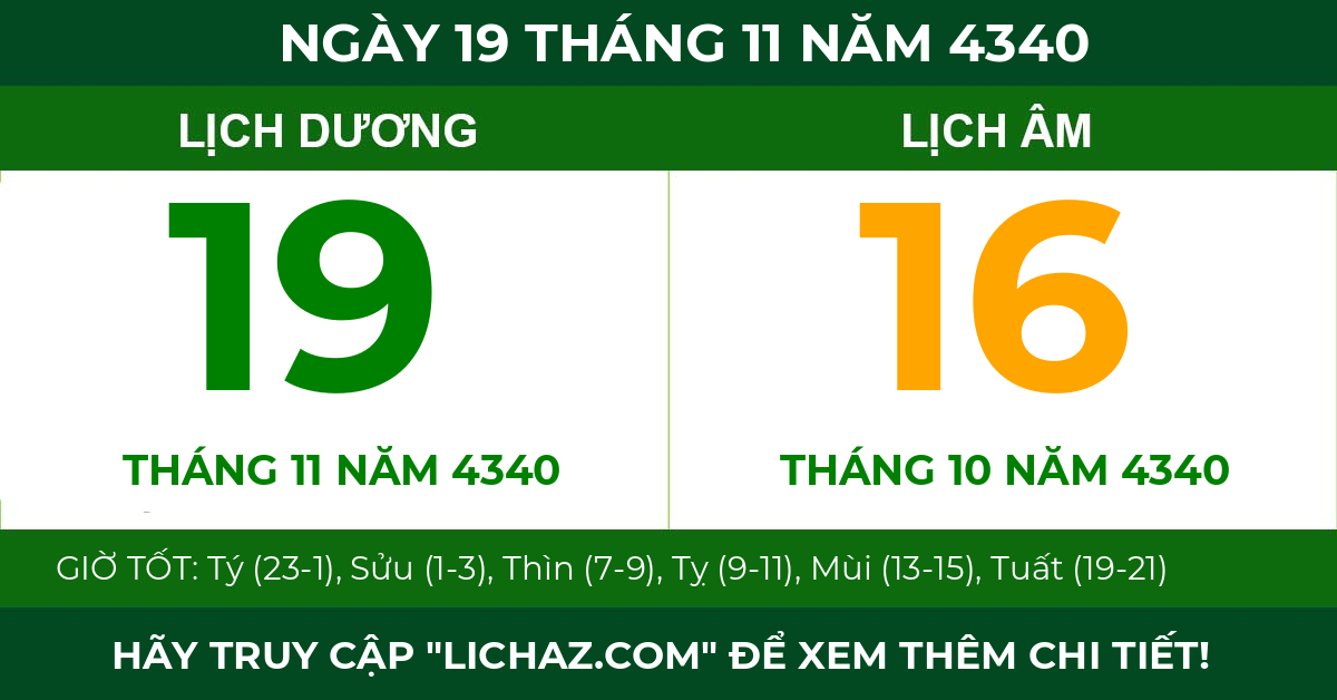 lịch âm ngày 19 tháng 11 năm 4340