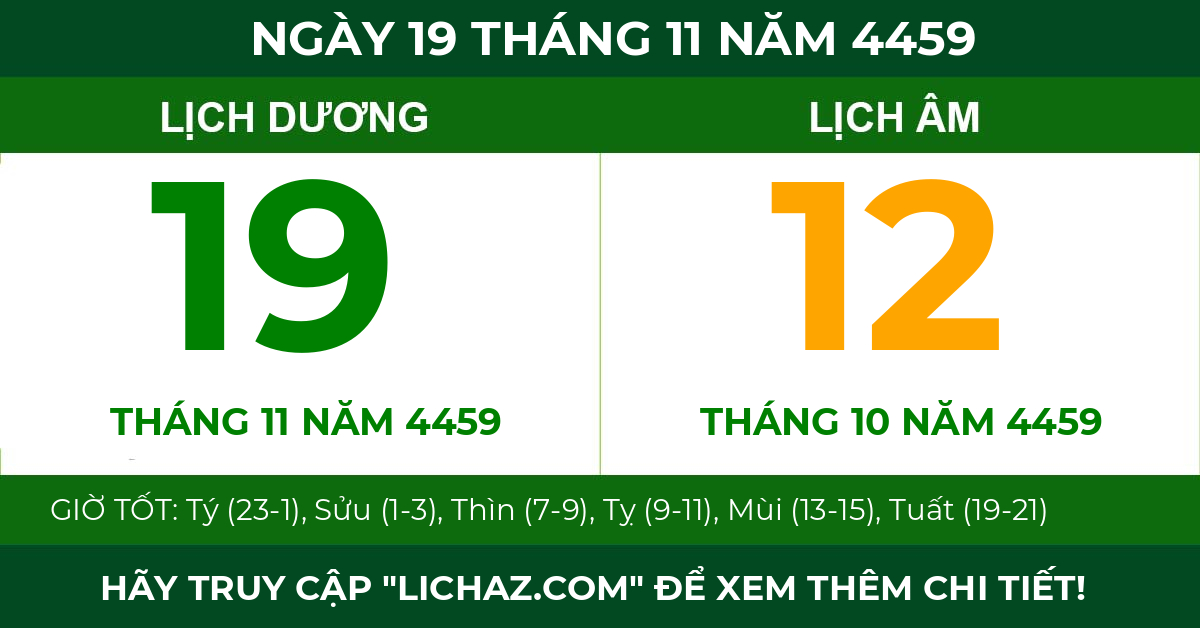 lịch âm ngày 19 tháng 11 năm 4459