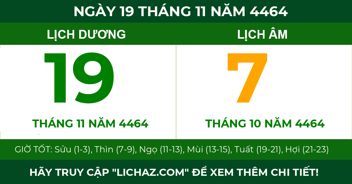 lịch âm ngày 19 tháng 11 năm 4464