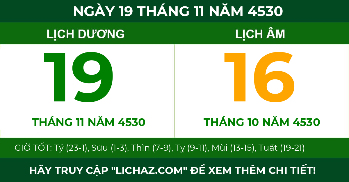 lịch âm ngày 19 tháng 11 năm 4530