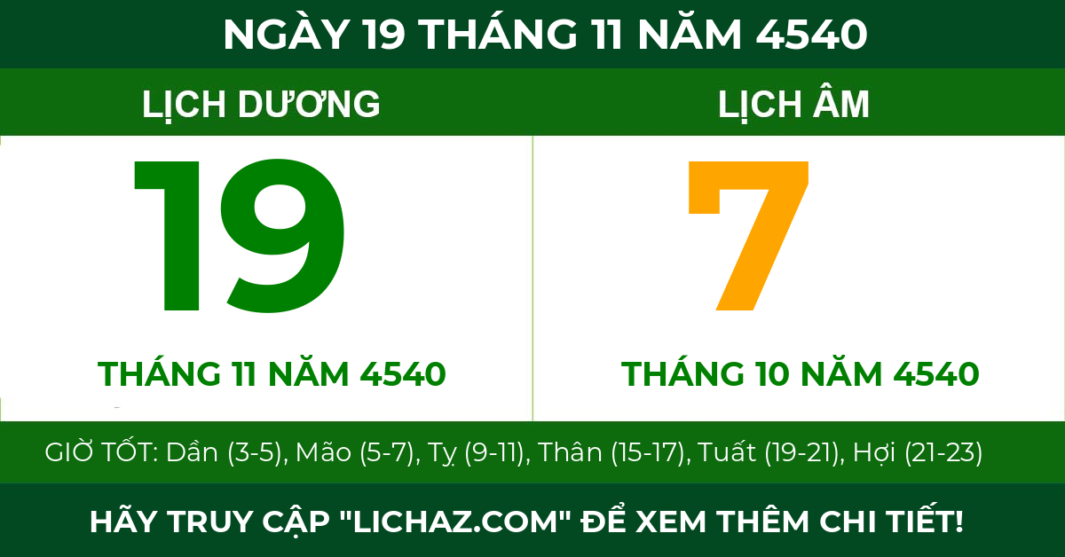 lịch âm ngày 19 tháng 11 năm 4540