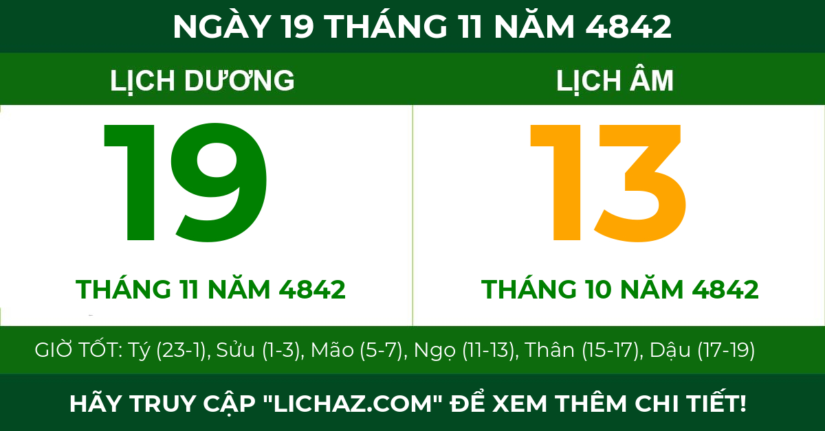 lịch âm ngày 19 tháng 11 năm 4842