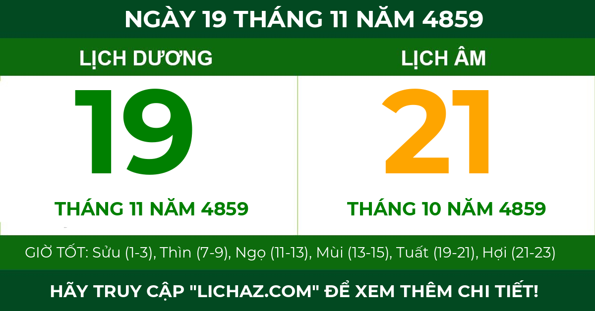 lịch âm ngày 19 tháng 11 năm 4859