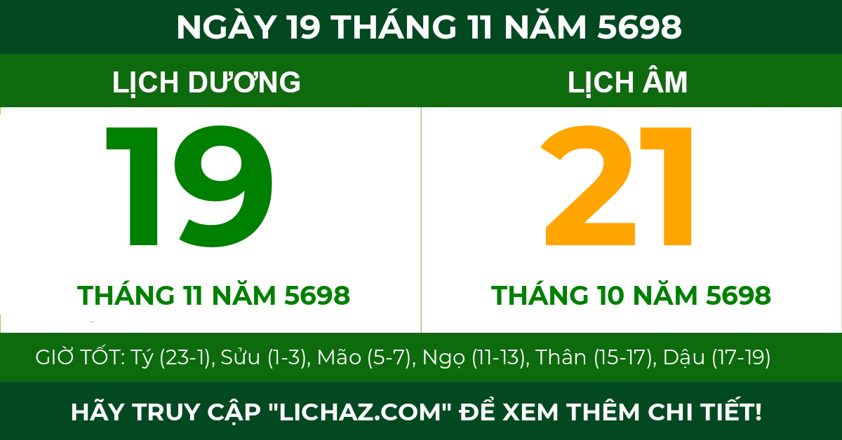 lịch âm ngày 19 tháng 11 năm 5698