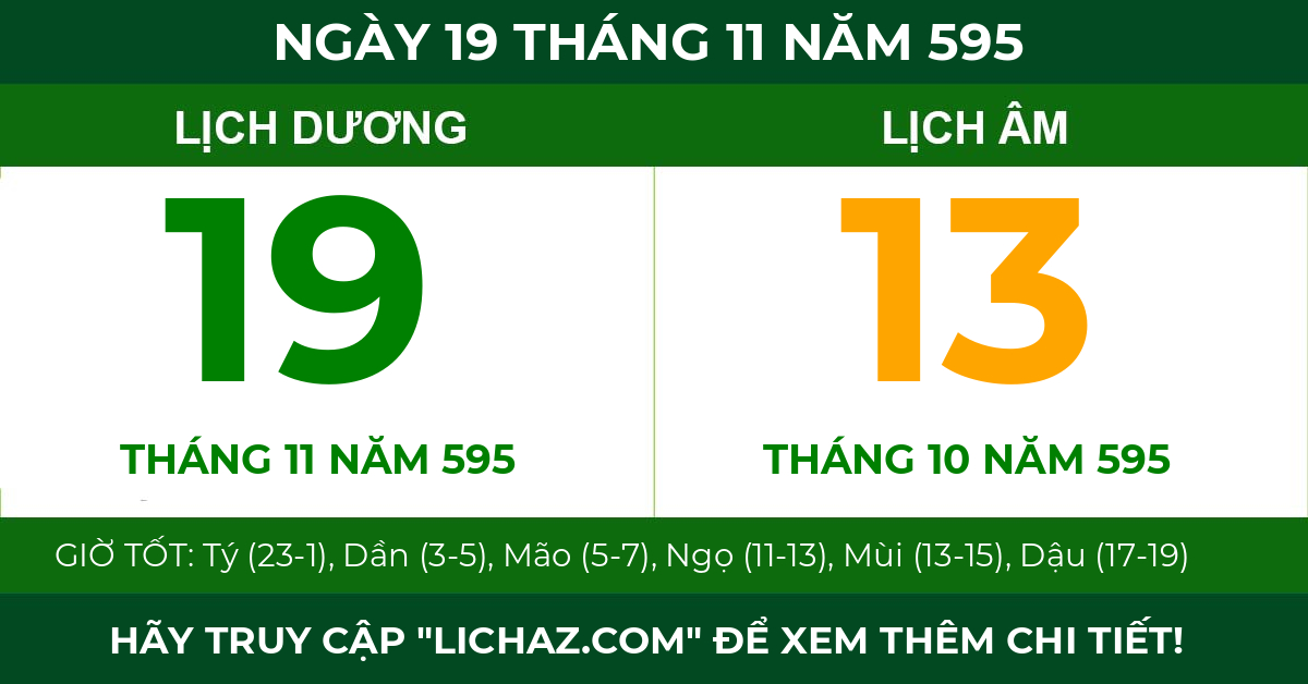 lịch âm ngày 19 tháng 11 năm 595