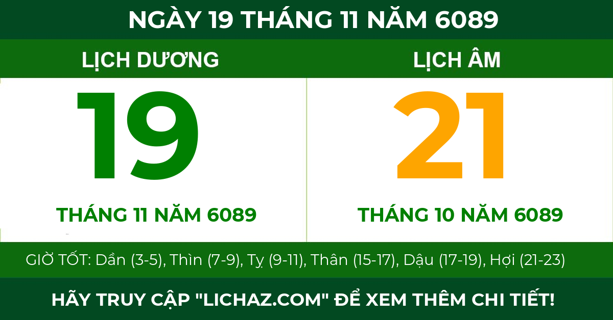 lịch âm ngày 19 tháng 11 năm 6089