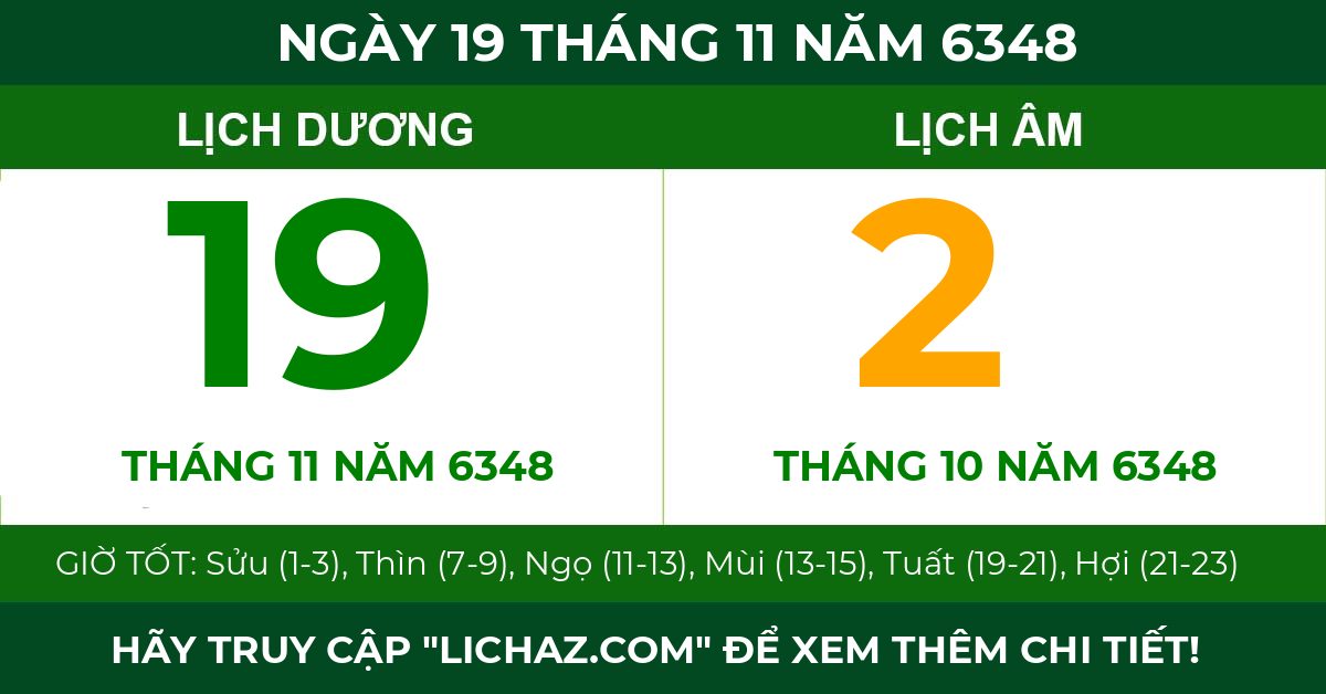 lịch âm ngày 19 tháng 11 năm 6348