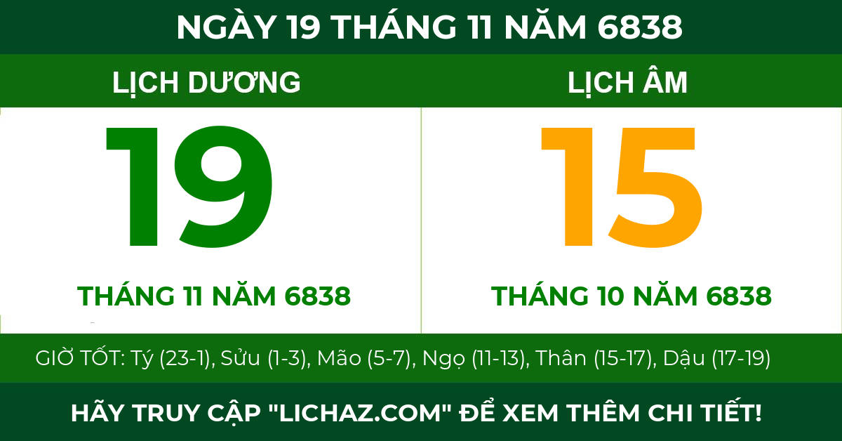 lịch âm ngày 19 tháng 11 năm 6838