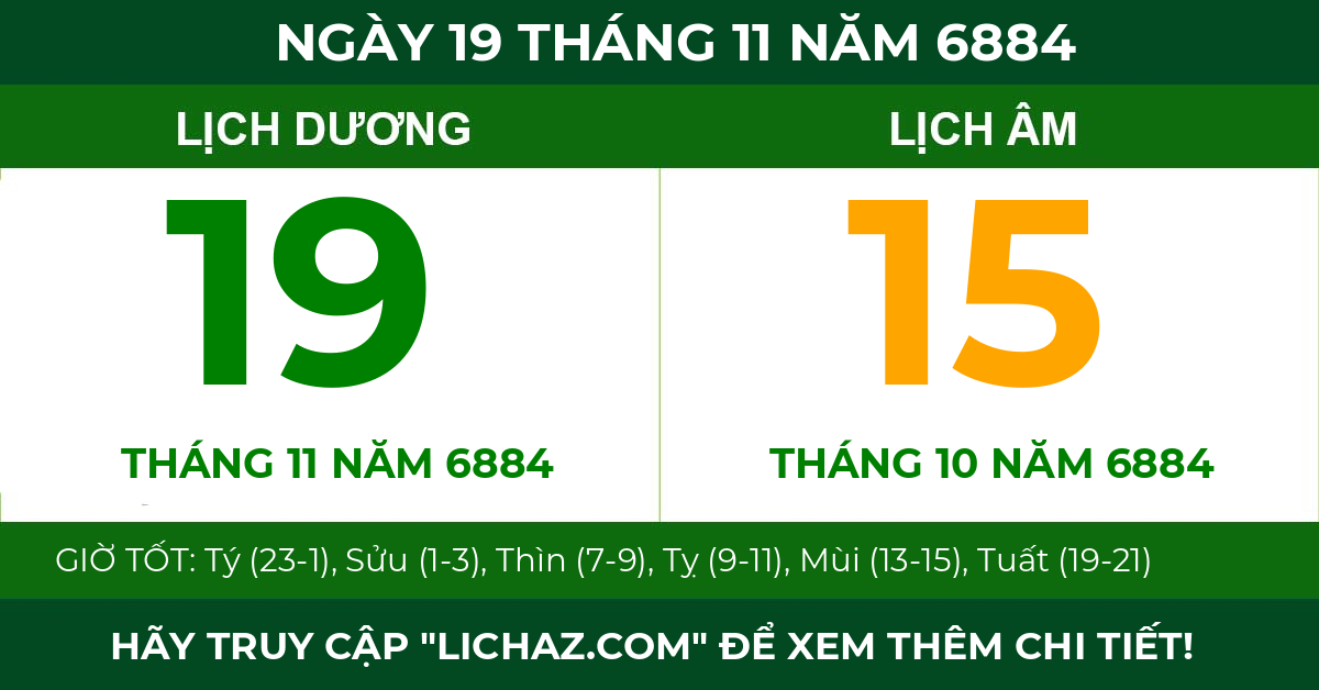 lịch âm ngày 19 tháng 11 năm 6884