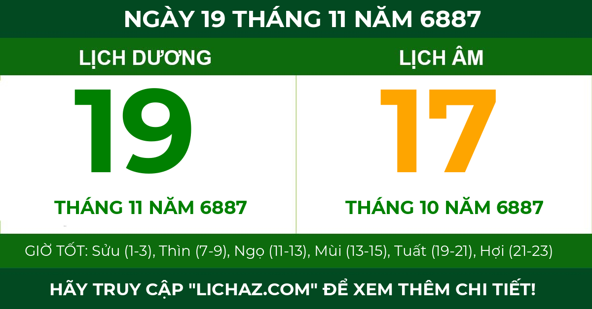 lịch âm ngày 19 tháng 11 năm 6887