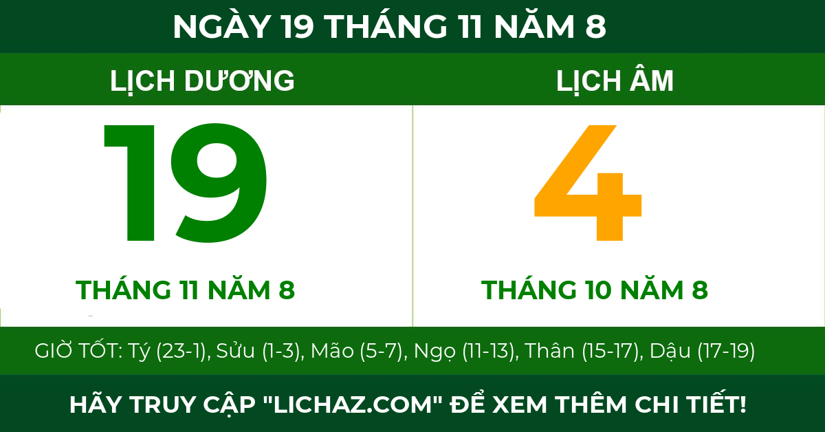 lịch âm ngày 19 tháng 11 năm 8