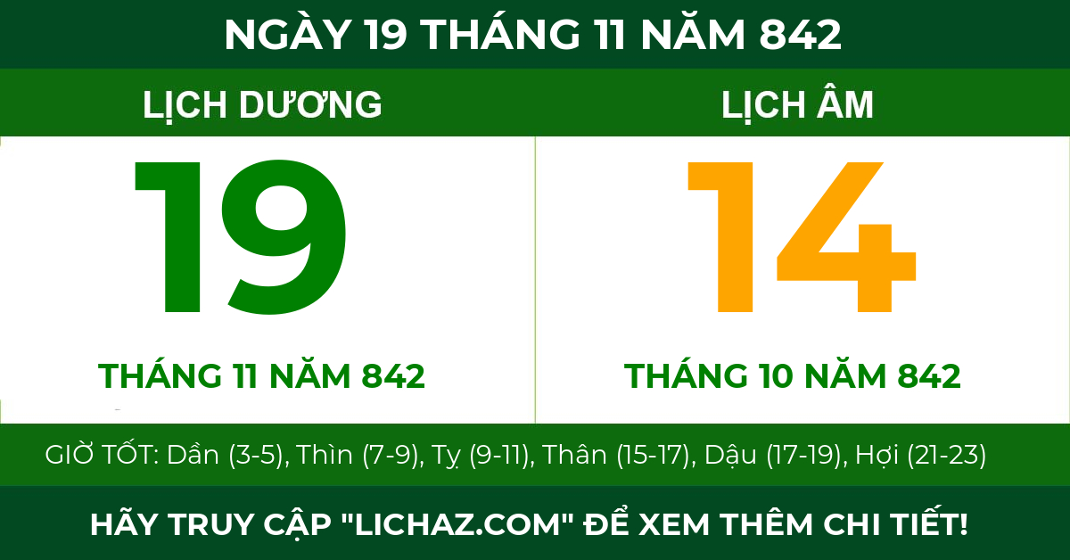 lịch âm ngày 19 tháng 11 năm 842