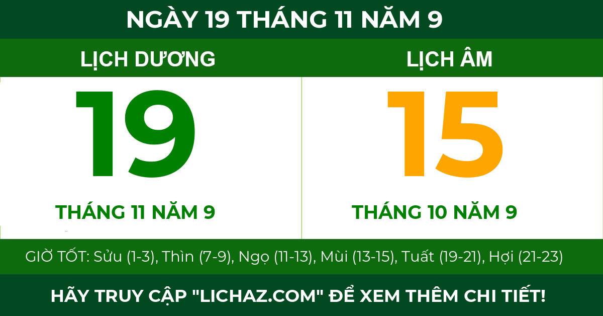 lịch âm ngày 19 tháng 11 năm 9