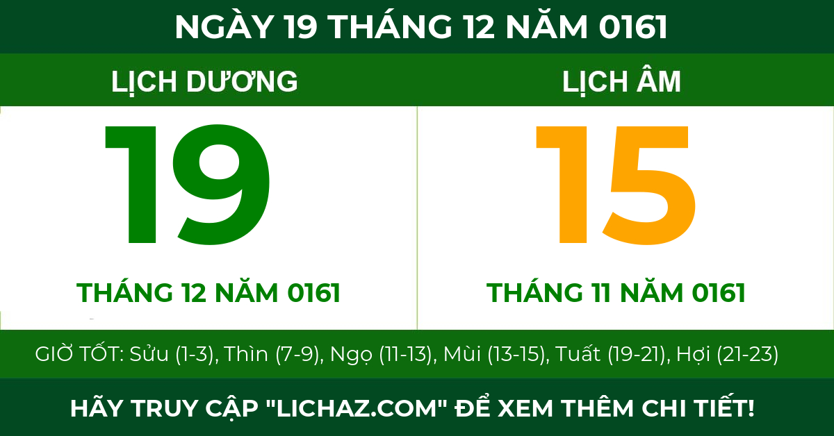 lịch âm ngày 19 tháng 12 năm 0161