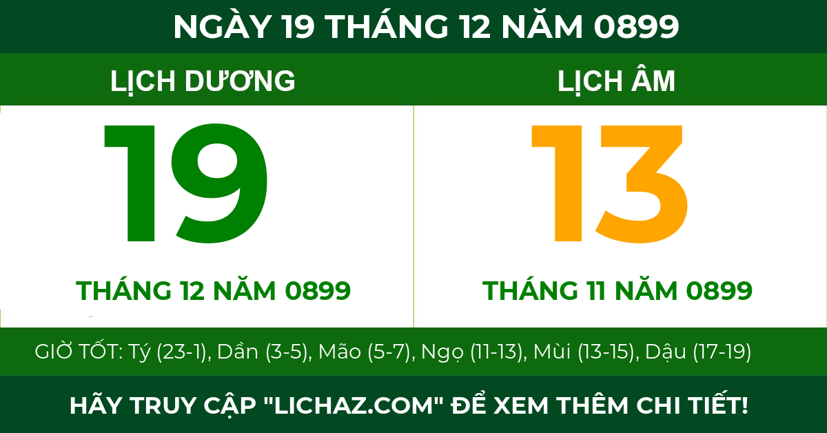 lịch âm ngày 19 tháng 12 năm 0899