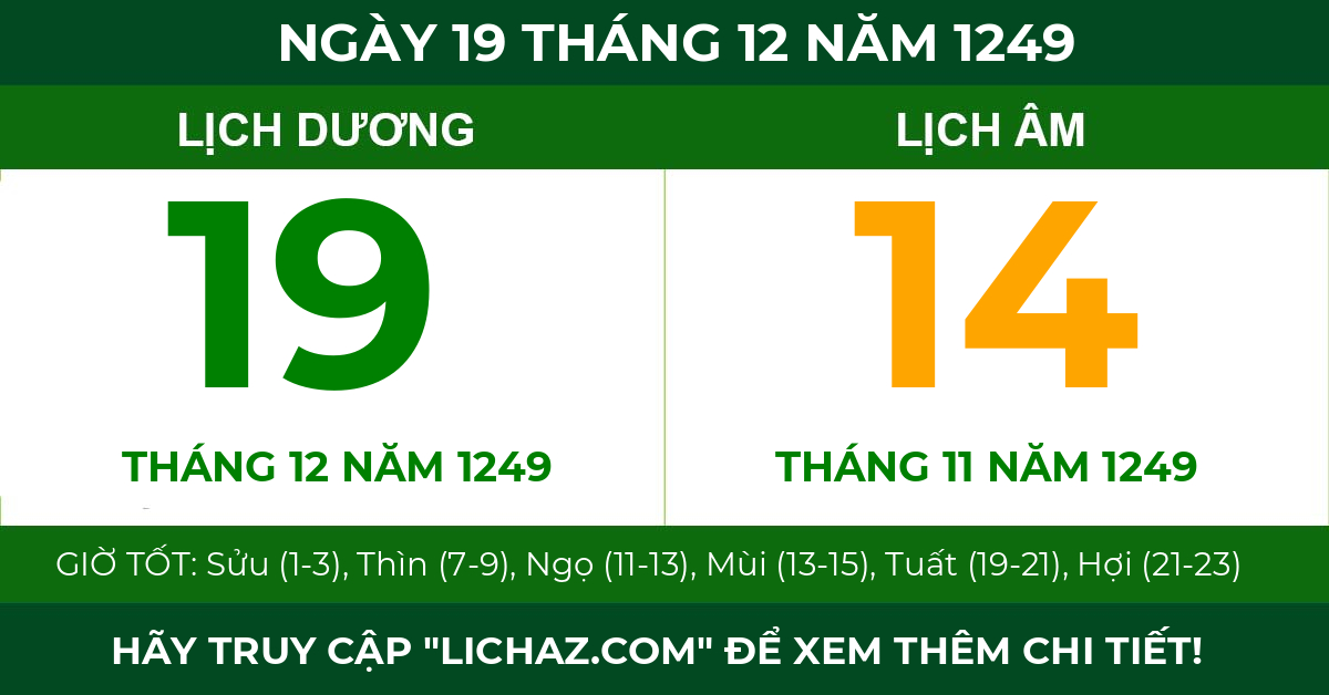 lịch âm ngày 19 tháng 12 năm 1249