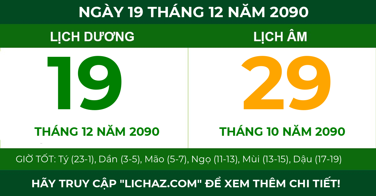 lịch âm ngày 19 tháng 12 năm 2090