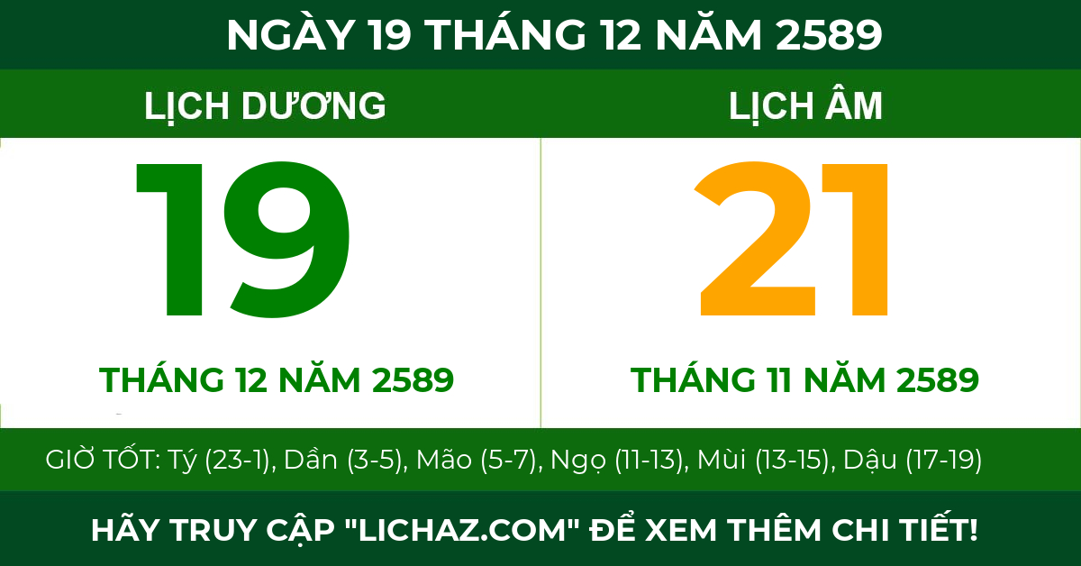 lịch âm ngày 19 tháng 12 năm 2589