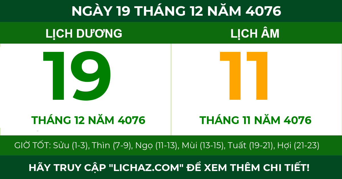 lịch âm ngày 19 tháng 12 năm 4076