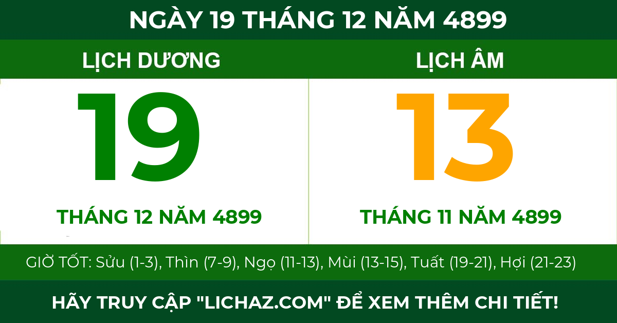 lịch âm ngày 19 tháng 12 năm 4899