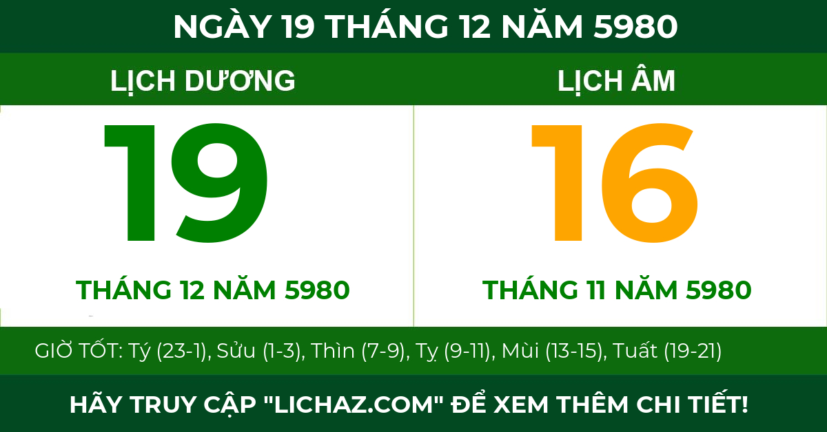 lịch âm ngày 19 tháng 12 năm 5980